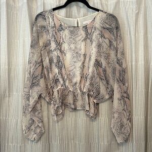 Olivaceous Neutral Snake-Print Long Sleeve Blouse